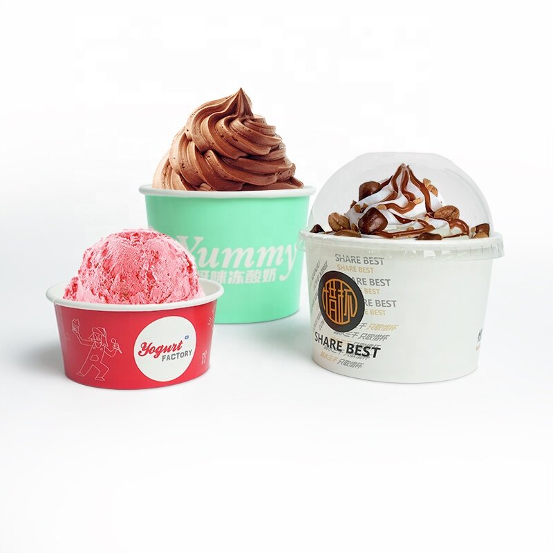 Customized productCustom Logo Printed Ice Cup Yogurt Gelato Bowls 3/4/5/8/12/16OZ Disposable Single Wall Paper Cup