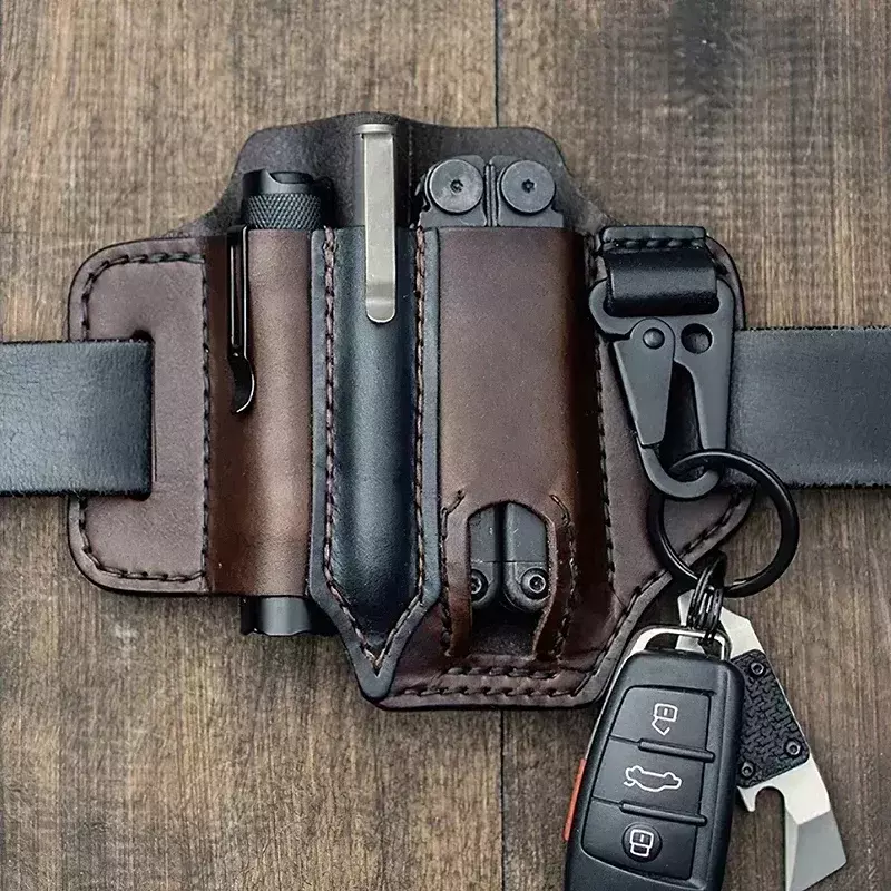 Tactical Multi Tool Belt Leather Bag, Portátil Ferramenta Storage Bag, coldre, Cintura de caça, LGerman Bolso, Faca Titular, chaves de fenda