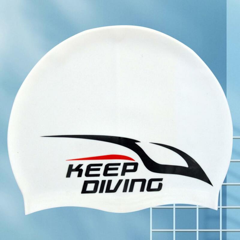 Letter Print Ear Protection Swimming Cap Silicone Adult Children Long Bathing Hat for Women Men Swim
