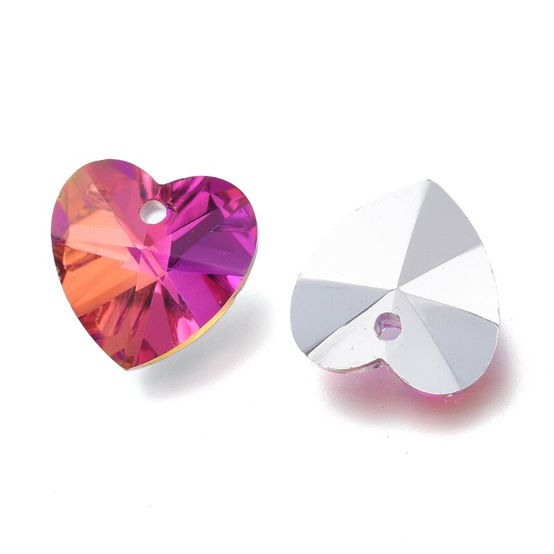 10pcs сердце гранулированный стеклянный Charms подвески серебряный цвет обратно плакирован для DIY ручной браслет принадлежностей 14x14x7,5мм