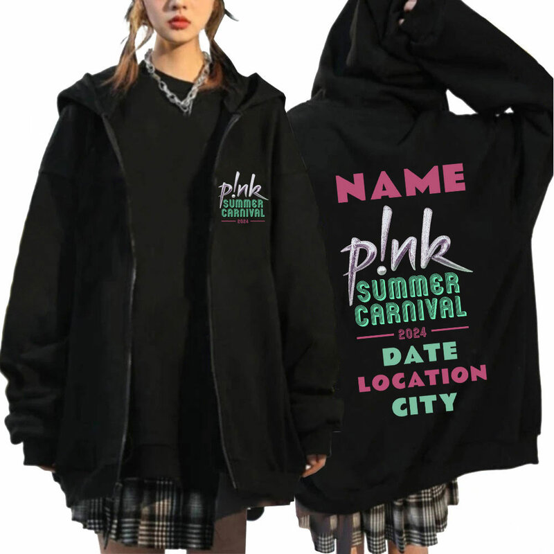 Pink Singer Summer Carnival 2024 Zipper Hoodies Fashion Harajuku Pullovers Casual Zip Up Hooded Sweatshirts Streetwear Fans Gift