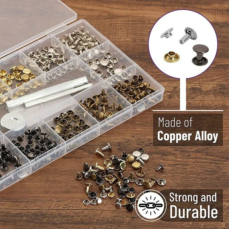 Leather Rivets Kit, 4 Colors,2 Sizes, 240 Pcs,Tubular Metal Studs With Fixing Tools,Double Cap Rivets,Rivets For Leather