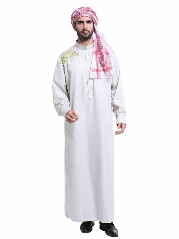 Jubah Pria Muslim Arab Timur Tengah Baru dengan Bordir Pakaian Tradisional Pria Empat Musim Bisa Dipakai Mudah Dibersihkan
