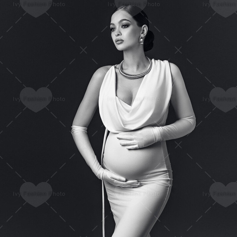 Sukienka ciążowa dla sesja zdjęciowa jednolity kolor jedno ramię Slim Fit elastyczna tkanina sukienka impreza dla kobiet w ciąży