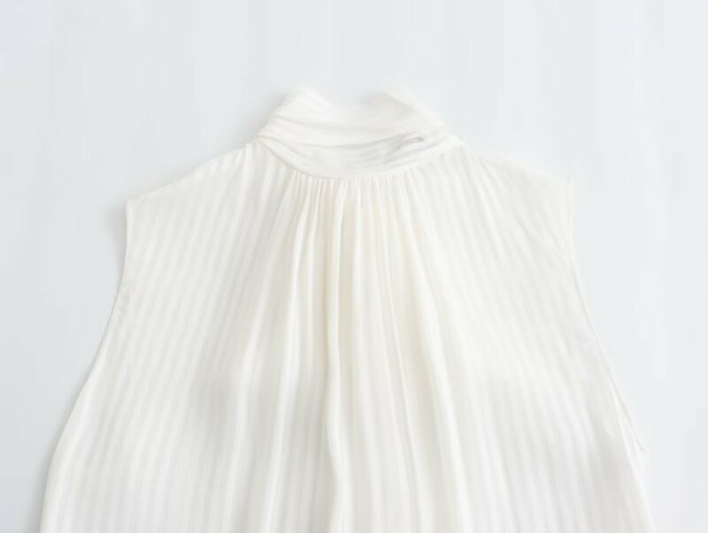 Dave&Di French Fashion Elegant White Bow  Blouse Tops Office Sleeveless Women's Casual Shirt Women