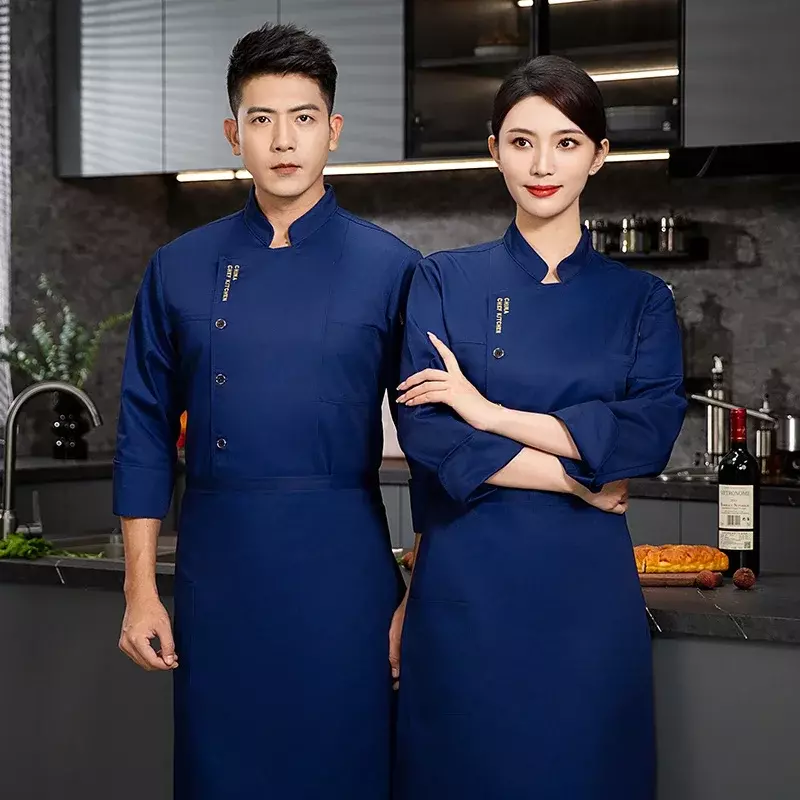 Mannen Lange Vrouwen Schort Kok Hotel Restaurant Logo T-Shirt Kleding Met Chef-Kok Uniform Jas Mouw