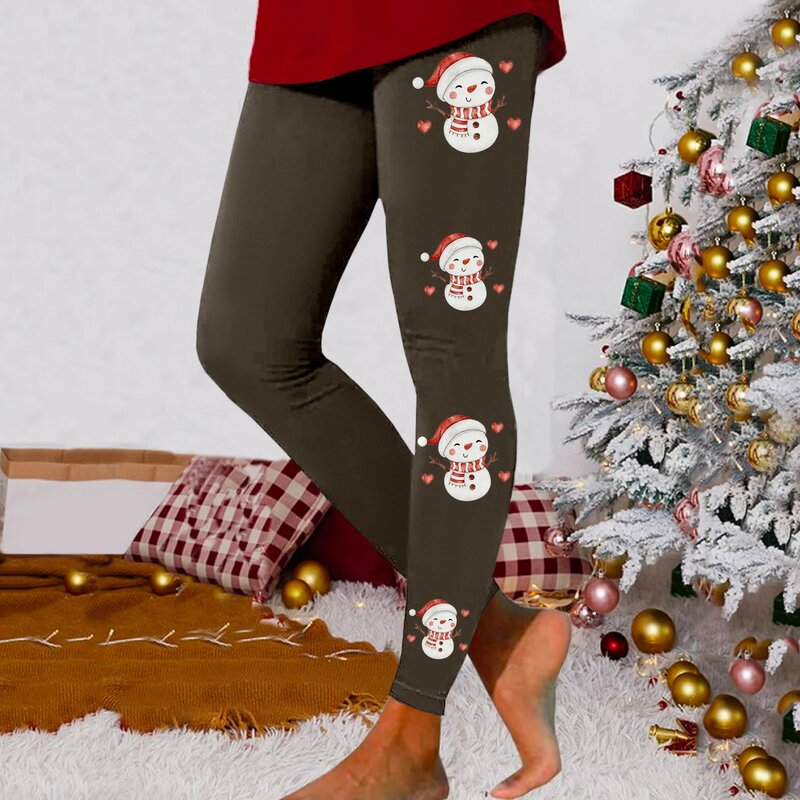 Mallas de entrenamiento de cintura alta sin costuras para mujer, pantalones elásticos suaves con estampado de Papá Noel, Feliz Navidad