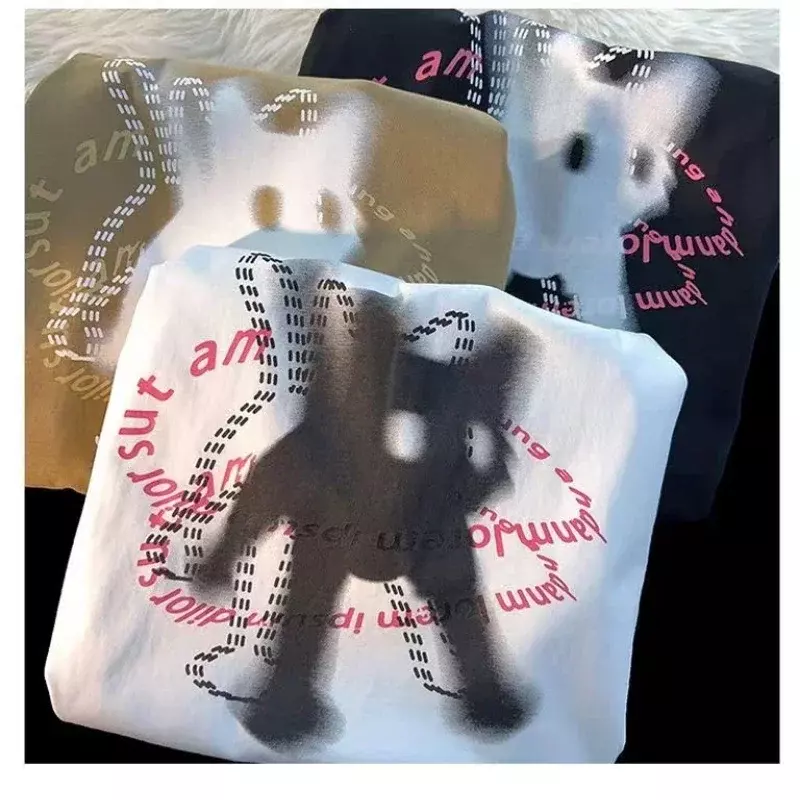 귀여운 고양이 프린트 디자인 O넥 반팔 티셔츠, 여성 인스 패션 트렌드 커플, 다용도 루즈 Y2k 탑