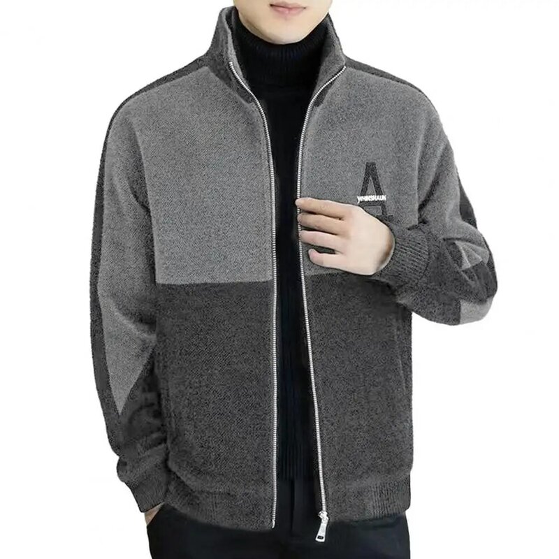Men Winter Coat Men's Thick Warm Winter Coat with Stand Collar Zipper Closure Stylish Cardigan Jacket for Fall Season Warm