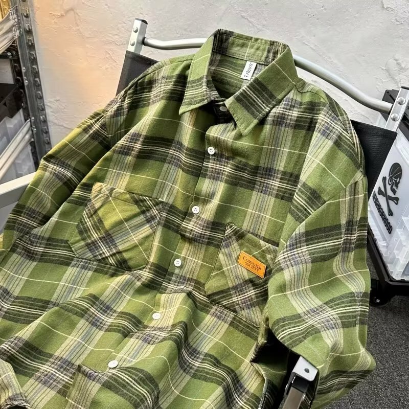 Рубашка Y2K мужская клетчатая с длинным рукавом, Классическая Повседневная блуза свободного покроя, с отложным воротником, в стиле хип-поп, весна-осень
