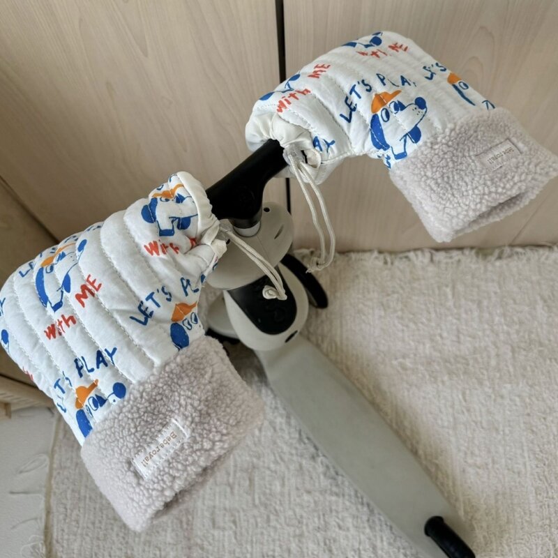 Y1UB Kids Winter Gloves Scooter Handlebar Hand Muffs Cartoon Printed Infant Thicked Mittens Warm Gloves for Scooter Bikes