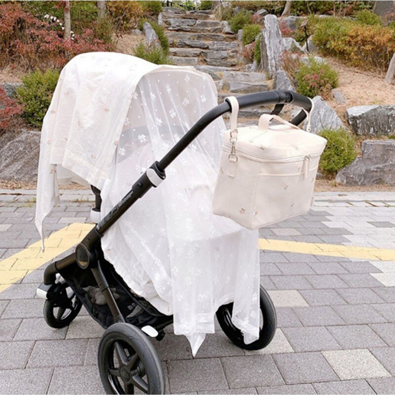 MILANCEL Mommy Insulation Bag Embroidered Bear Baby Stroller Portable Storage Bag