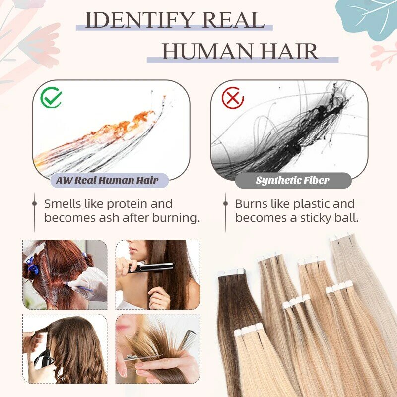 Balayage de cabelo não remy para mulheres, AW Mini, fita em extensões de cabelo, cabelo humano real e natural, trama de pele sem costura, cabelo liso