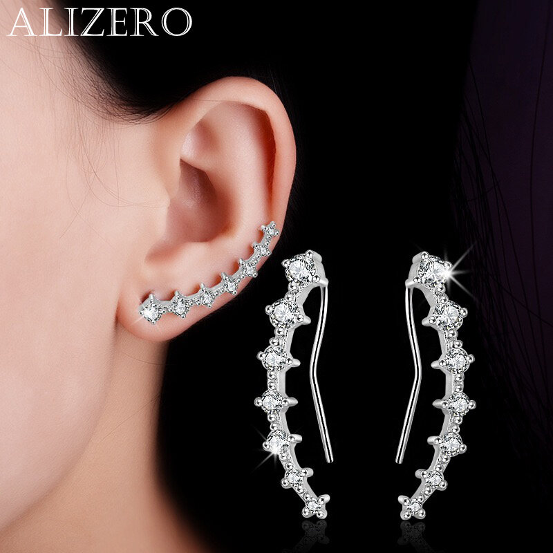 ALIZERO anting-anting kancing telinga zirkonia kubik penuh perak murni 925 untuk wanita anting-anting pesta pernikahan perhiasan cantik mode