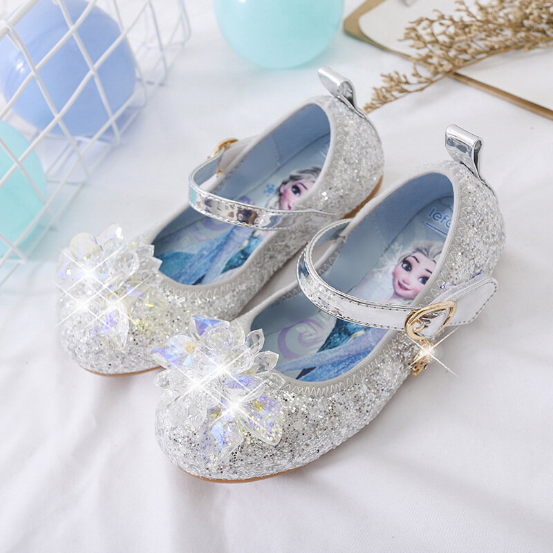 Sepatu Kristal Putri Disney Sepatu Tunggal Anak Perempuan Baru Sepatu Berlian Buatan Frozen Aisha Sophia Sepatu Pesta Pertunjukan UKURAN 22-36