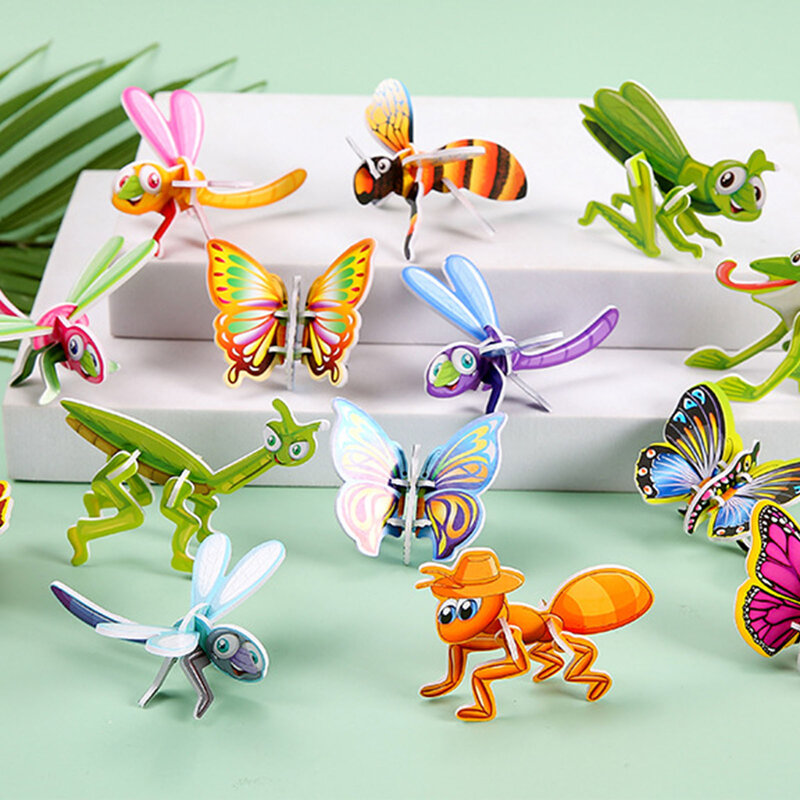 Mainan puzzle serangga kertas 3D, bahan aman pembelajaran dini untuk anak-anak balita hadiah pendidikan