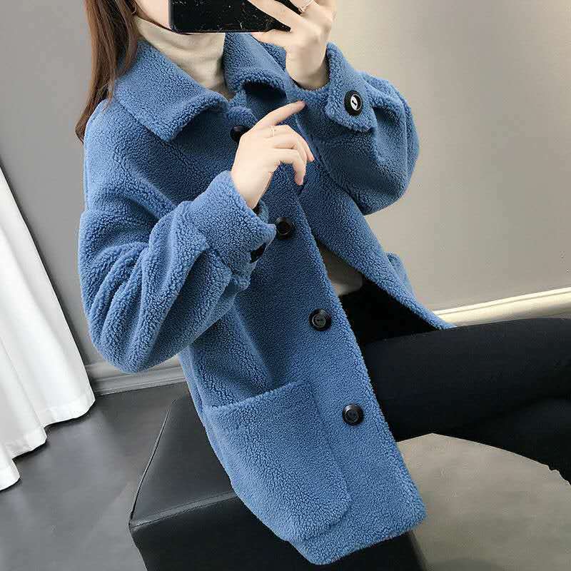 イミテーションラムグレインフリースジャケットカーディガンファッション韓国版ルーズトレンド羊毛毛皮