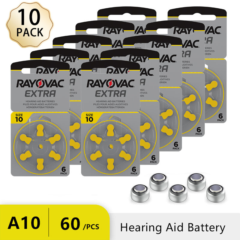 60個補聴器電池rayovac余分なバッテリーA10 10A PR70サイズ10高性能亜鉛空気電池デジタル補聴器