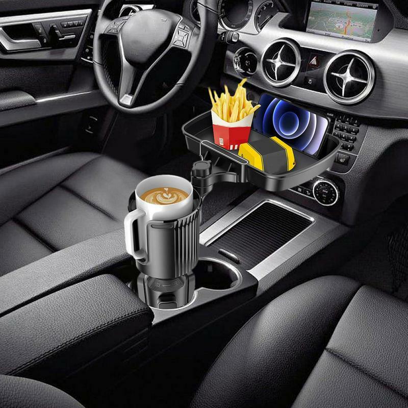 Uchwyt na kubek samochodowy taca regulowana obrotowa taca przedłużacz przestrzeń samochodowa taca stołowa na żywność z uchwytem na telefon do samochodów ciężarowych SUVs wózki golfowe