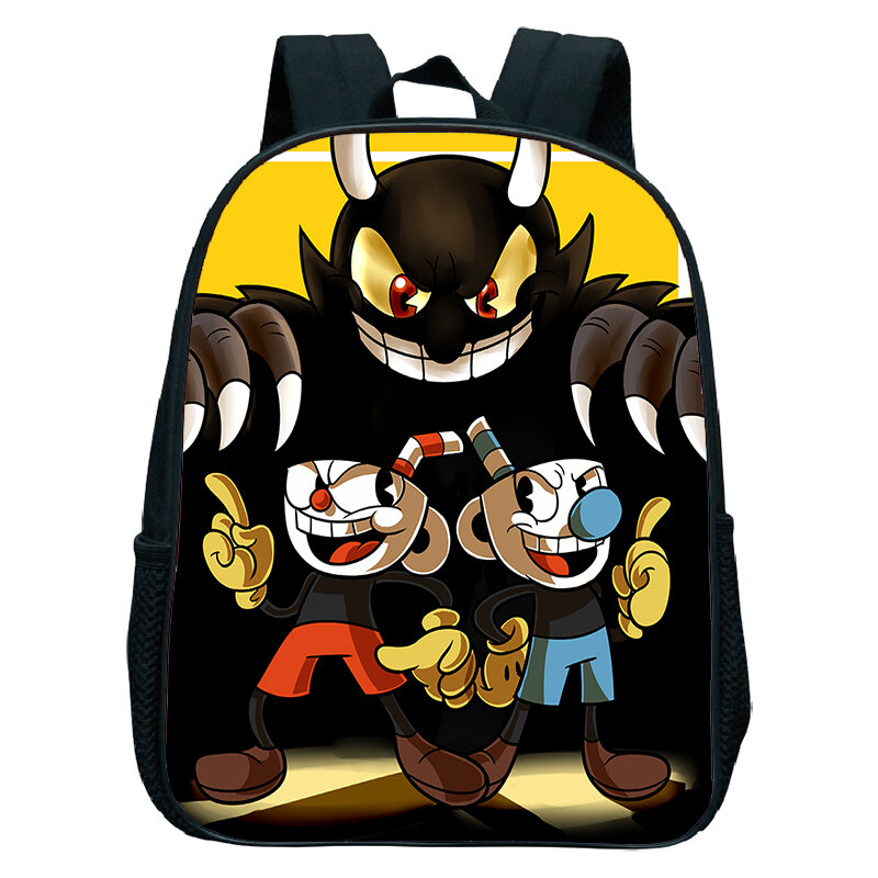Cuphead-mochilas escolares con estampado de dibujos animados para niños y niñas, morral pequeño de Anime, impermeable, ideal para regalo