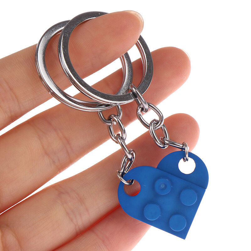 2 Stuks Schattige Liefde Hart Baksteen Sleutelhanger Voor Koppels Vriendschap Vrouwen Mannen Meisje Jongen Lego Elementen Key Ring Verjaardag Sieraden Cadeau