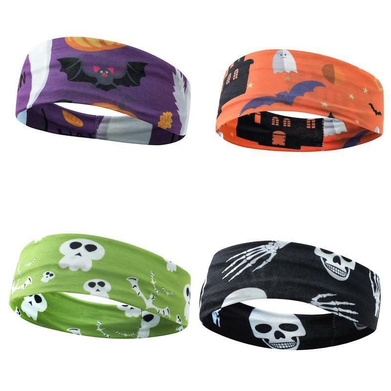 Halloween Twist Crânio Impressão Turban Headband para Mulheres, Envoltório De Cabelo De Abóbora, Sweatband Respirável, Acessórios De Cabelo, Atadura De Ginásio, Festa