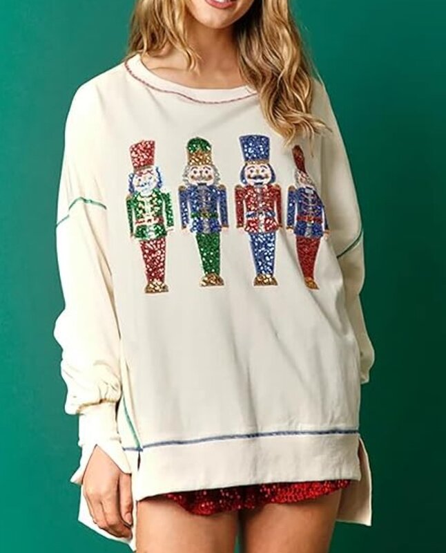 Fashion Women's Sweatshirt 2023 Autumn Clothing Christmas Sequin Long Sleeve Pullover Sweater Casual Versatile Top Jumper