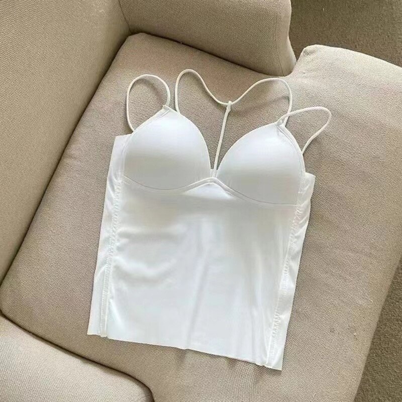 With Chest Pads Beautiful Back Underwear New Slim Fitting Short Women's Chest Vest Solid color Sexy Sling Vest Spring Summer