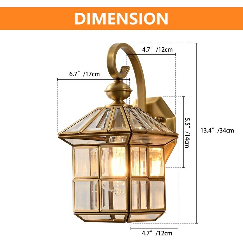 Outdoor Wall Lamp,13.4" Lantern,  Waterproof Anti-Rust Wall Mount Lamps with Clear Glass, Outdoor Wall Lamp