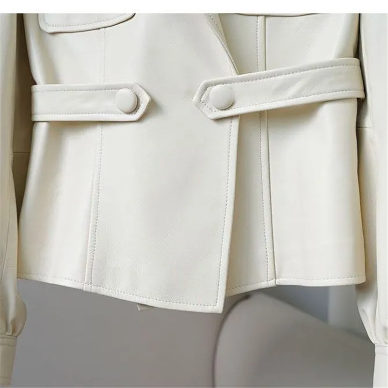 Blazer de couro curto feminino, jaqueta de PU solta, cor pura, preto e branco, casaco feminino, nova moda, primavera e outono, 2024