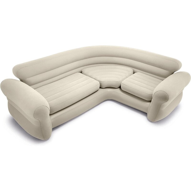 2 in 1 Inflating and Deflating Valve Corner Living Room Air Mattress Sectional Sofa Couch for Living Room or Dorm Room Beige