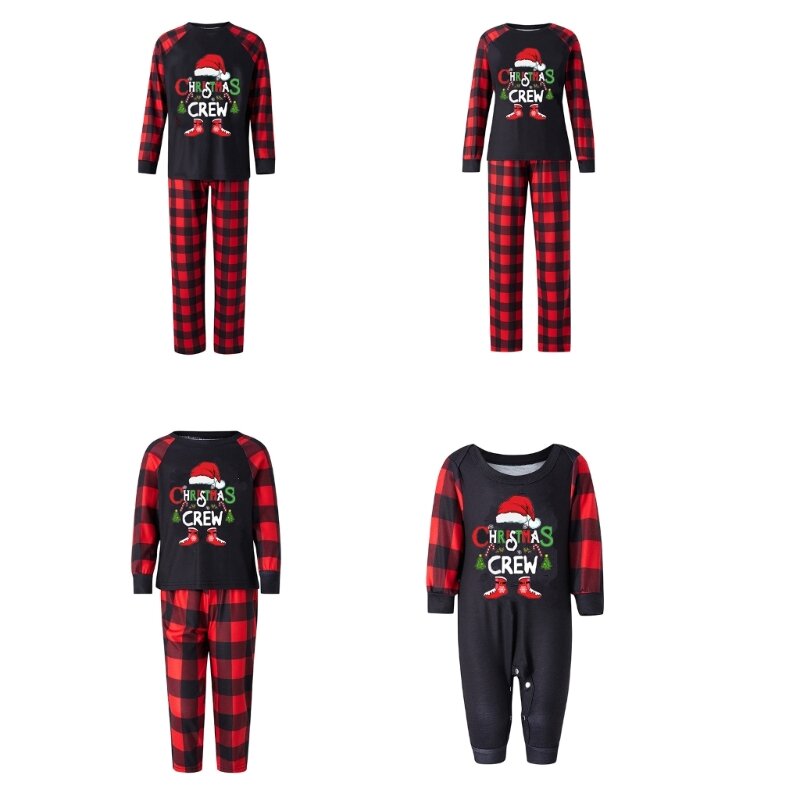 Одинаковые семейные пижамные комплекты, рождественские пижамы, топ с круглым вырезом и брюки в клетку, одежда для сна, наряды
