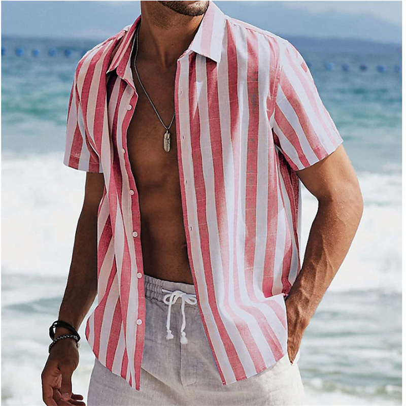 Chemise de plage à manches courtes pour hommes, vêtements décontractés hawaïens, revers rayé, 9 styles, été, rue, station balnéaire, imprimé, mode, 5XL