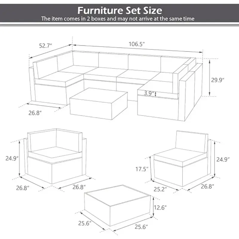 7-piece set perabotan teras modular anyaman sofa luar ruangan set outdoor rotan PE dengan bantal dan meja kopi