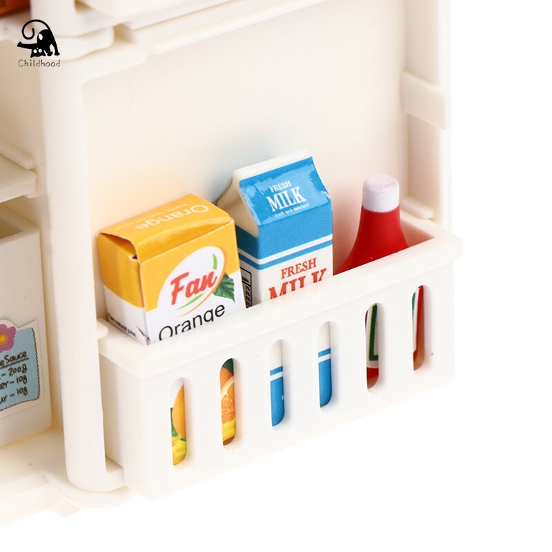 Doll House Freezer Toy Modelo, Branco Geladeira, Móveis de Cozinha, 1:12, 9x5x4cm, 16Pcs por conjunto