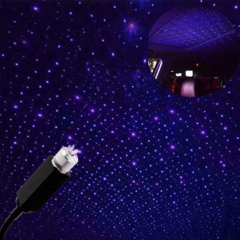 Romantyczna lampa samochodowa LED na dachu gwiazda nocna projektor atmosfera lampa Galaxy lampa USB dekoracyjna regulowana dekoracja wnętrza samochodu