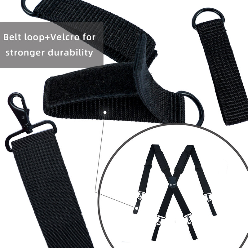 KUNN Tool Belt Suspenders Removable Padded Shoulder Work Suspenders with 4Pcs Attachment Loops,Comfortable and Adjustable