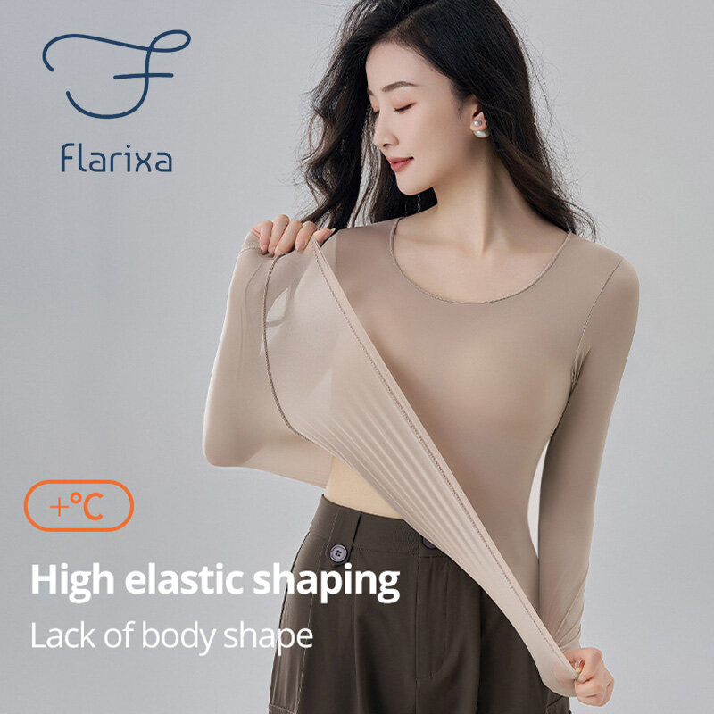 Flarixa-Sous-vêtement thermique sans couture pour femme, haut chaud d'hiver, température constante à 37 °, lingerie thermique, vêtements thermiques fins et confortables