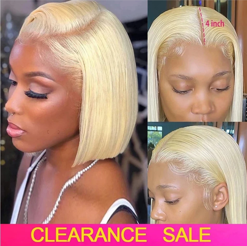 613 Bob Hair Wig Human Hair 13x4 Brazilian HD Straight Honey Blonde Lace Front Wig Human Hair Pre Plucked 180% Density