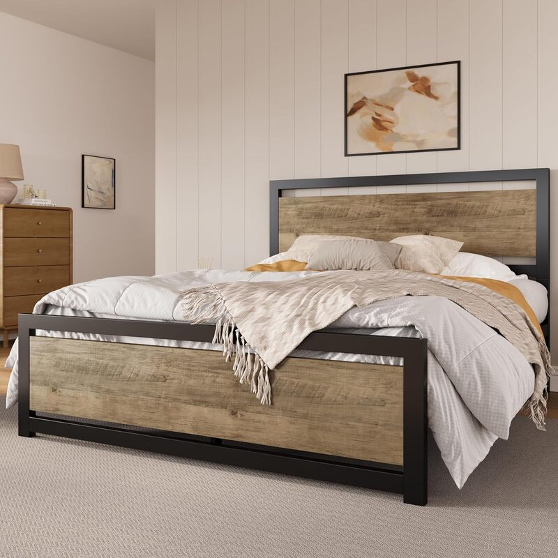 Большая металлическая платформа для кровати, стандартная Тяжелая прочная поддержка, большое пространство для хранения, нет необходимости в пружинной коробке, коричневый