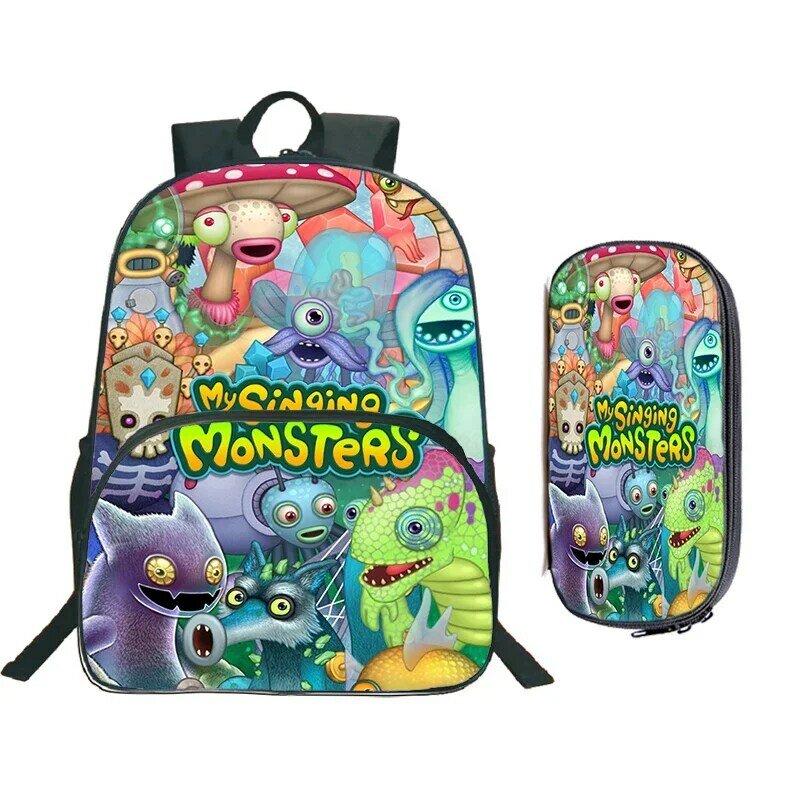 My Singing Monsters Backpack Pencil Bag 2pcs Set Girls Boys Anime School Bags Kids Cartoon Backpacks Daily Bookbag school gift