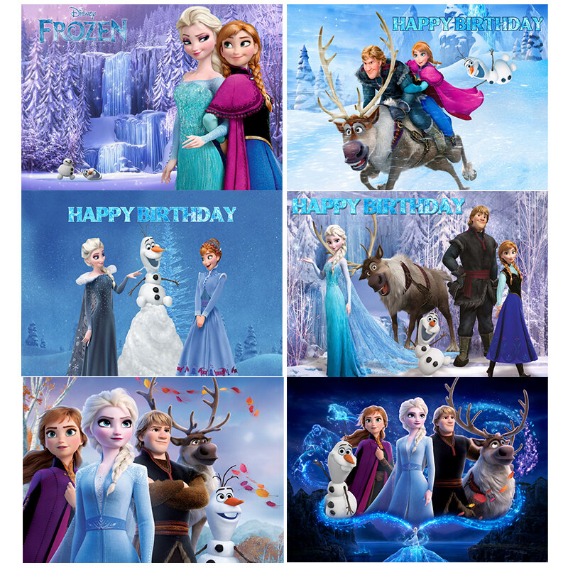 Toile de Fond Personnalisée avec la Princesse Anna et Elsa de Frozen, Bannière d'Anniversaire pour Fille, Studio de Photographie pour ixPréChristophe