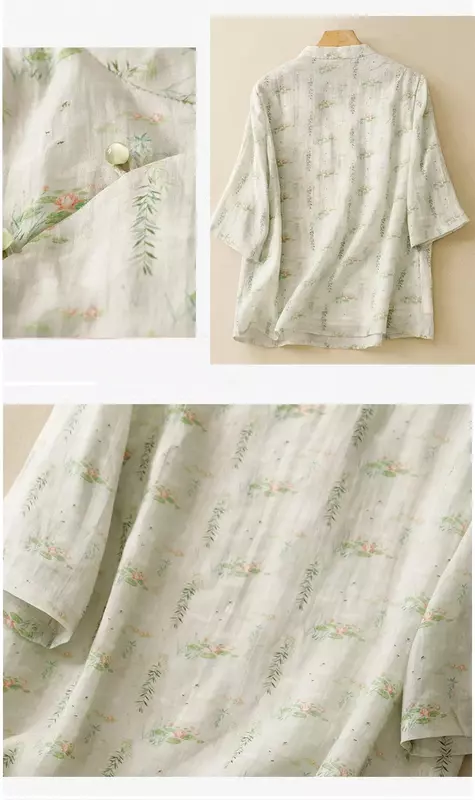 YCMYUNYAN-بلوزات على الطراز الصيني ، قمصان صيفية مطبوعة ، توبات نسائية فضفاضة قصيرة الأكمام ، ملابس كتان قطنية ، عتيقة