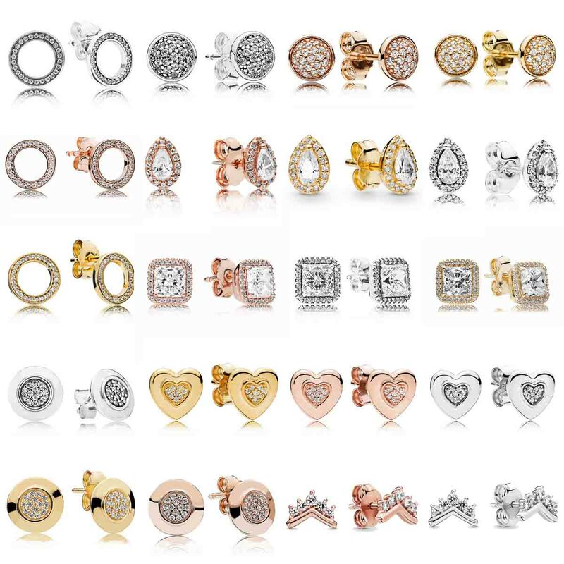 Orecchino in argento Sterling 925 dorato scintillante circolare per sempre bicolore firma amore cuore orecchino per gioielli moda donna