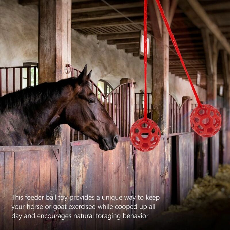 ลูกบอลเลี้ยงม้าสีแดง/น้ำเงิน/เขียวขนาด5.5นิ้วเครื่องจ่ายนมรูปม้าแขวนได้ทนทานของเล่นให้อาหารสัตว์