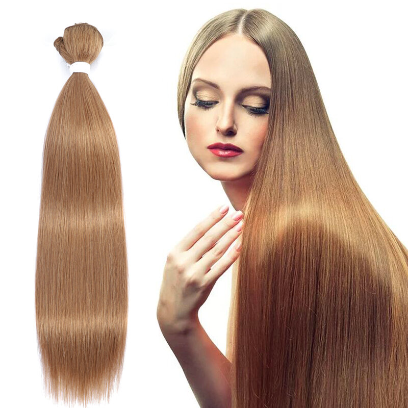 Pacotes super longos do cabelo reto, extensões naturais do cabelo, fibras falsas, tecelagem sintética do cabelo de Yaki, 28 em