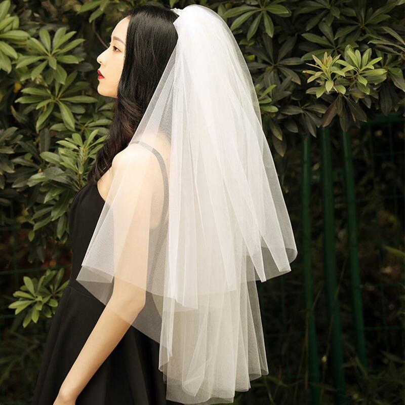 Ślubny krótki długi podwójny warstwowy biała romantyczna kaskada z grzebieniem siatka zdjęcie rekwizyt Cosplay przyjęcie zaręczynowe nakrycie głowy