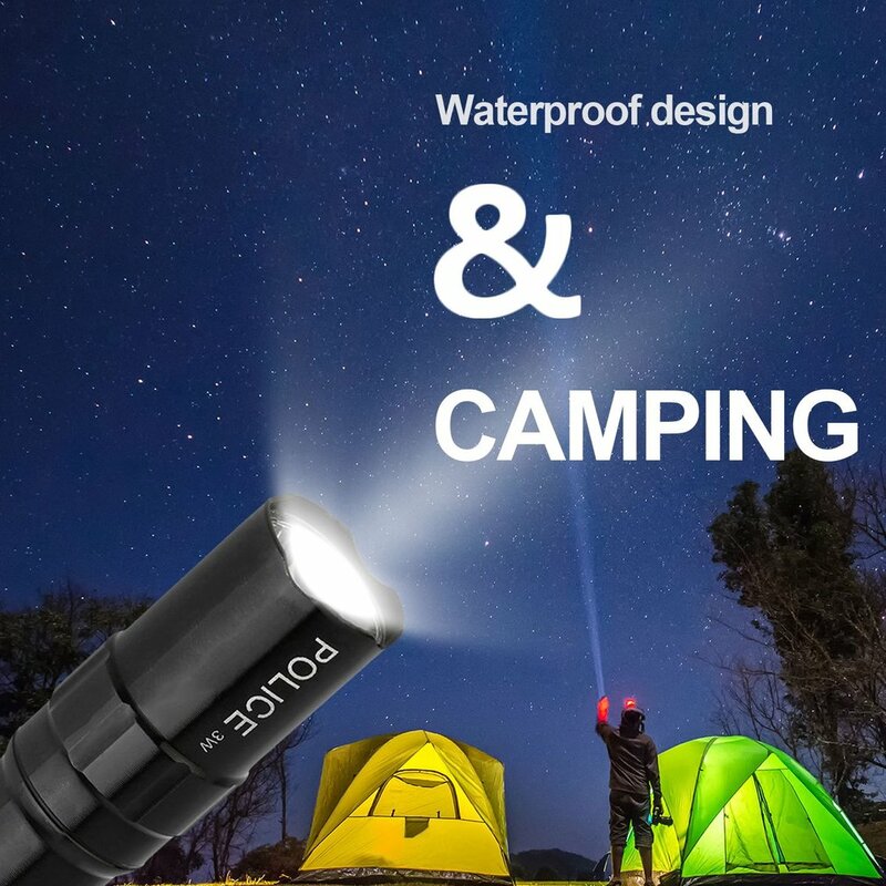 미니 휴대용 LED 손전등, 방수 배터리, 캠핑 작업 조명, 여행 하이킹, 3W 울트라 브라이트 토치 라이트 램프
