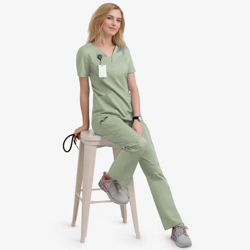 반팔 편안한 V넥 병원 간호사 의료 스크럽 유니폼 세트, 간호사 메디코스 스크럽 간호 유니폼