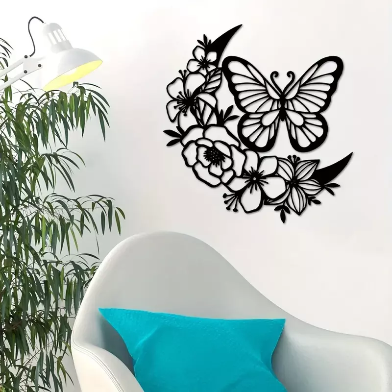 CIFVP Deco-Décoration murale moderne en forme de papillon et de fleur, décor pour la maison, fêtes d'anniversaire et vacances, art mural, D